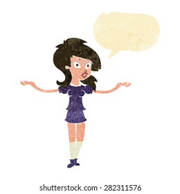 cartoon confused pretty girl with speech bubble
