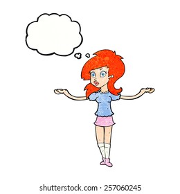 cartoon confused pretty girl with thought bubble