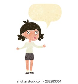 cartoon confused woman with speech bubble