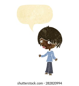 cartoon confused woman with speech bubble