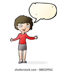 cartoon confused woman with speech bubble