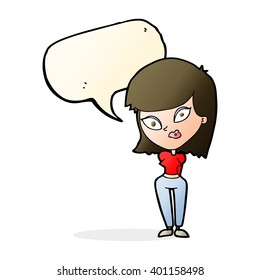 cartoon confused woman with speech bubble