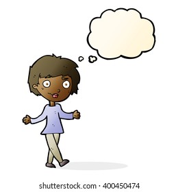 cartoon confused woman with thought bubble