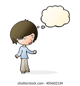 cartoon confused woman with thought bubble