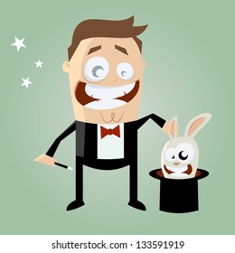 cartoon conjurer with bunny in his top hat