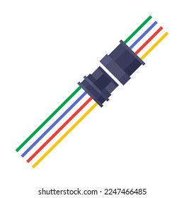 Relé de conexión de dibujos animados para cables eléctricos aislados en blanco. Herramienta eléctrica. Ilustración vectorial del equipo de control y reparación de la energía eléctrica. Concepto de servicio de hardware
