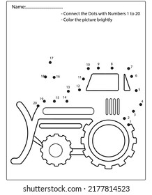 Cartoon construction vehicle . Vector illustration. Coloring and dot to dot educational game for kids 