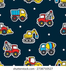 Cartoon Construction Vehicles Seamless Pattern for Kids
