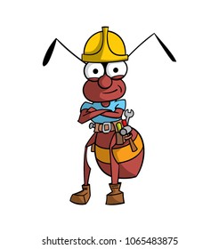 Cartoon construction worker ant with hard hat