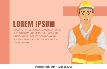 Cartoon Construction Worker Background. Negative Space Background. Vector Illustration