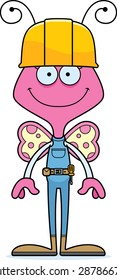 A cartoon construction worker butterfly smiling.