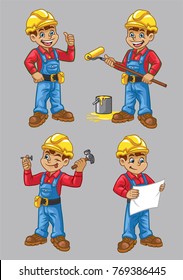 cartoon of construction worker character in set