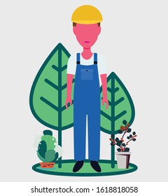 Cartoon construction worker isolated on background. Vector illustration