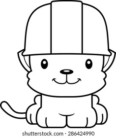 A cartoon construction worker kitten smiling.