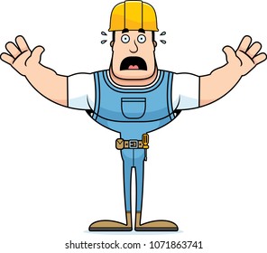 A cartoon construction worker looking scared.