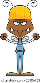 A cartoon construction worker mosquito looking angry.