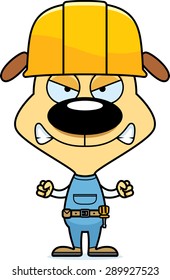 A cartoon construction worker puppy looking angry.