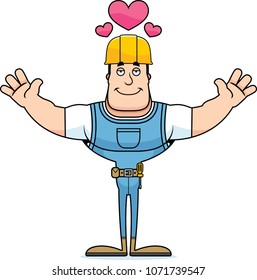 A cartoon construction worker ready to give a hug.