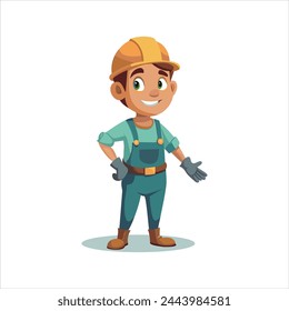 cartoon construction worker with a smile, builder