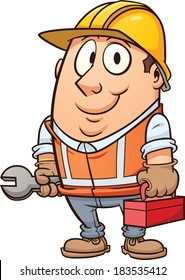 Cartoon Construction Worker. Vector Clip Art Illustration With Simple Gradients. All In A Single Layer. 