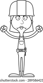 A cartoon construction worker woman looking angry.