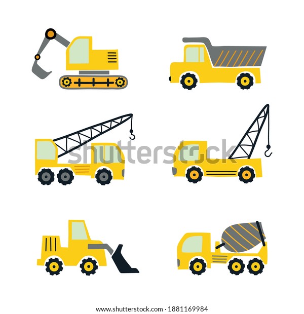 Cartoon constructions truck set. Vector machine\
illustration for kids.