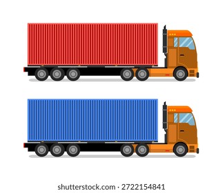 Cartoon Container Truck Vector, Carga pesada Carry Truck, Camión contenedor de envío, Carga, Ilustración vectorial