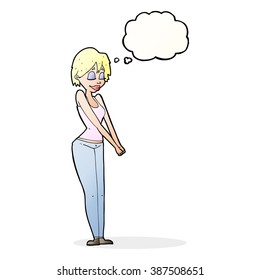 cartoon content woman with thought bubble