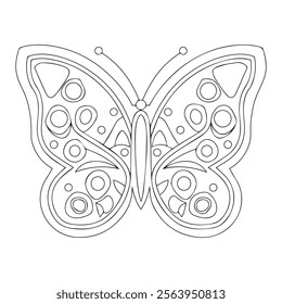 Cartoon Contour Black and White Isolated Object Patterned Butterfly for Coloring Book. Colorless Hand Drawing Illustration for Universal Application.
