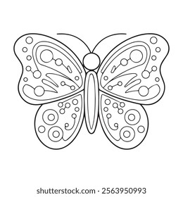 Cartoon Contour Black and White Isolated Object Patterned Butterfly for Coloring Book. Colorless Hand Drawing Illustration for Universal Application.
