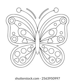 Cartoon Contour Black and White Isolated Object Patterned Butterfly for Coloring Book. Colorless Hand Drawing Illustration for Universal Application.
