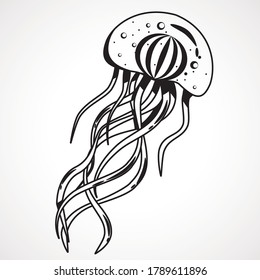 Cartoon contour drawing of a jellyfish. Children coloring. Vector illustration