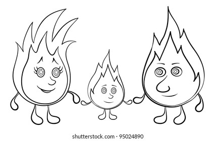 Cartoon, contour, family of lights burning: mum, father and baby. Vector