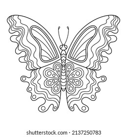 Contorno de caricatura Objeto aislado Mariposa Cuta para libro de coloreado. Ilustración de dibujos de mano blanca y negra para el desarrollo infantil.