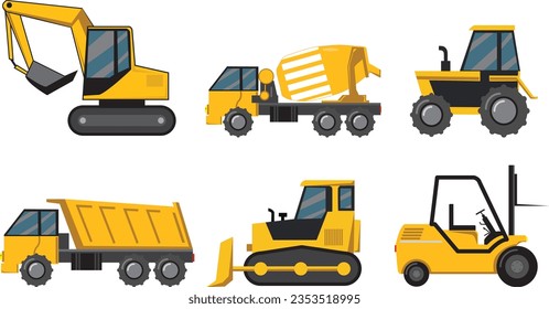 Cartoon Contruction machine icon set. Cartoon set of contruction machine vector icons suitable for web design isolated on white background. Cartoon Car . Cartoon Vector