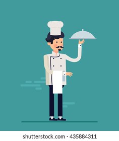 Cartoon cook chefs illustration. Restaurant cook chefs hat and cook uniform. Professions job. Vector characters restaurant staff in trendy flat design. Food service professionals