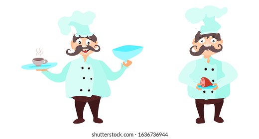 cartoon cook with food on a plate flat style. vector image