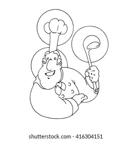 Cartoon cook with kitchen spoon. Vector illustration.