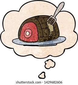 Cartoon gekochtes Rindfleisch mit Gedankenblase in Grunge-Textur-Stil