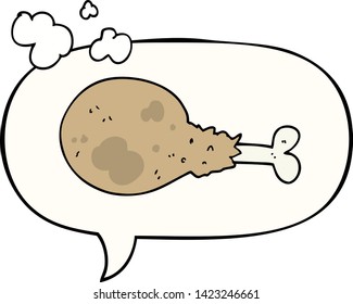 cartoon cooked chicken leg with speech bubble