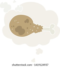 cartoon cooked chicken leg with thought bubble in retro style