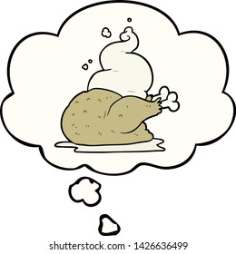 cartoon cooked chicken with thought bubble
