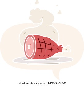 carnes cozidas com balão de fala em estilo retro