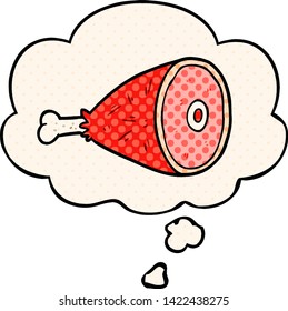 cartoon cooked meat with thought bubble in comic book style