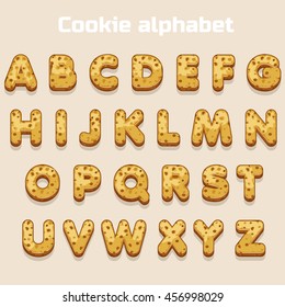 Cartoon Cookie Font, Biscuit Alphabet, Vector Food Letters