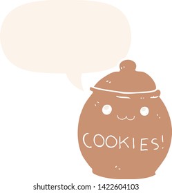 cartoon cookie jar with speech bubble in retro style