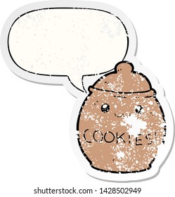 cartoon cookie jar with speech bubble distressed distressed old sticker