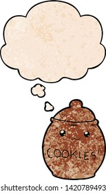 cartoon cookie jar with thought bubble in grunge texture style
