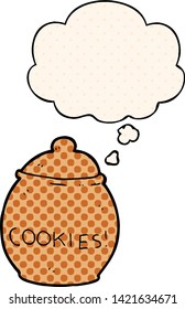 cartoon cookie jar with thought bubble in comic book style