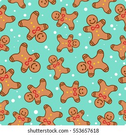 Cartoon cookie man. Seamless vector pattern